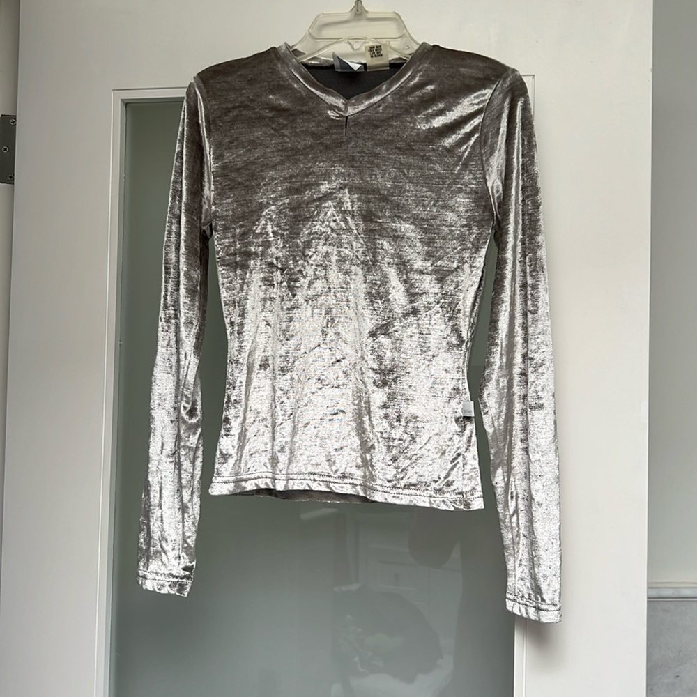 Silver velvet long sleeve top